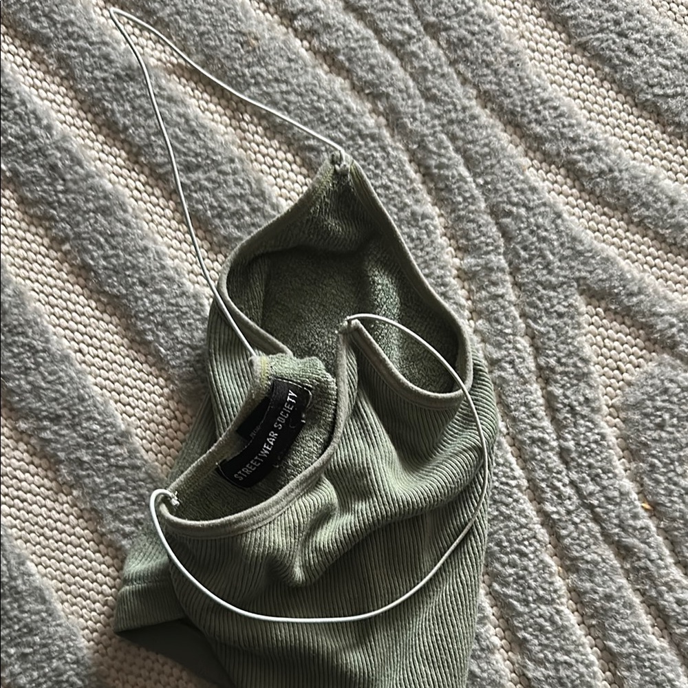 Stylish Green Ribbed Crop Top